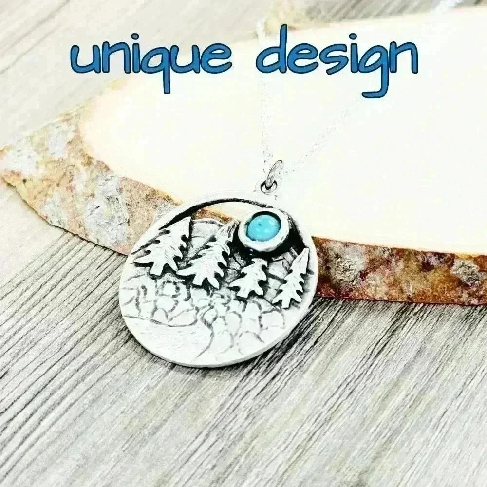 Turquoise Western necklace mountain pendant country jewelry - Picture 7 of 11